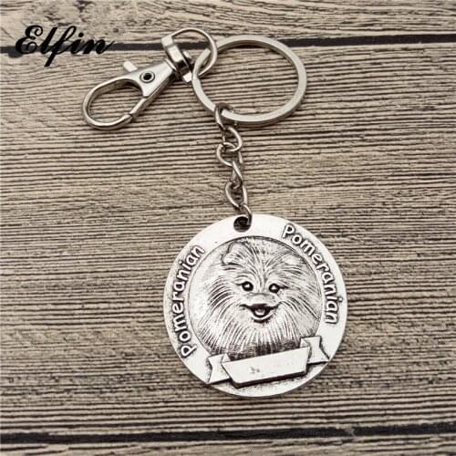 New Vintage Pomeranian Keychains Antique Silver Plated Pomeranian Key Chains Keyrings Pet Dog Jewellery