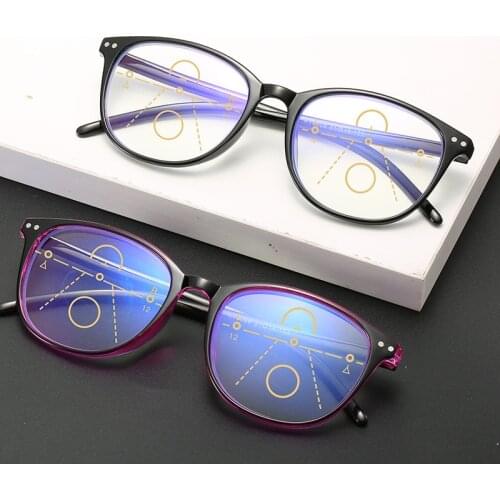 Elbru Retro Anti-blue Light Reading Glasses for Women Dual-focus Progressive Eyeglasses Men Multi-focus Automatic Adjustment