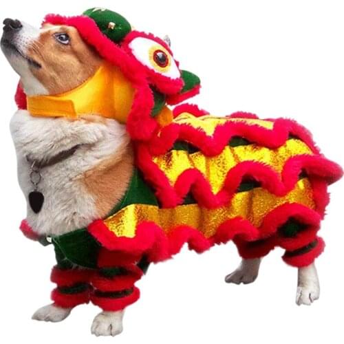 2021 New Year Dog Clothes Funny Pet Chinese Costume Dragon Dance Lion Dog Cat Coat Lion Dance Red Festive Lucky Clothes For Tedd