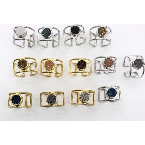 Wholesale New Designed Druzy Ring,Gem stone Ring,Quartz Drusy Jewelry Finger Ring ,mixed 5pcs/lot