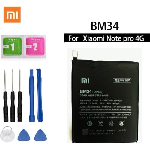 For Xiaomi Mi Note Pro Authentic Phone Battery 3090mAh XiaoMi Original Replacement Battery BM34+tools