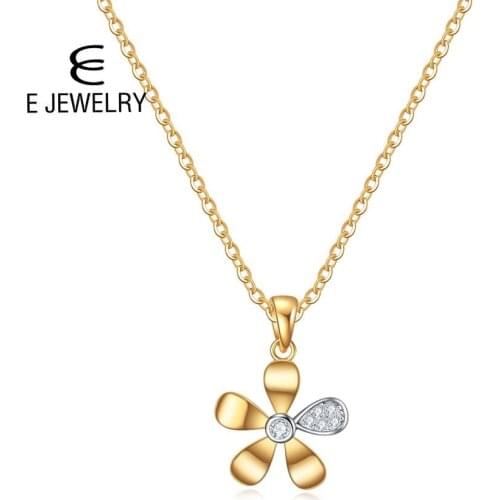 E 925 Sterling Silver Flowers Necklace for Women Gold Plated Cubic Zirconia Pendant Necklace Popular Party Jewelry Gift