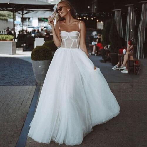 Simple Russian Beach Wedding Dresses Spaghetti Straps Sexy Bride Dress Pearls Beads Cheap Wedding Gowns Custom Made Casamento