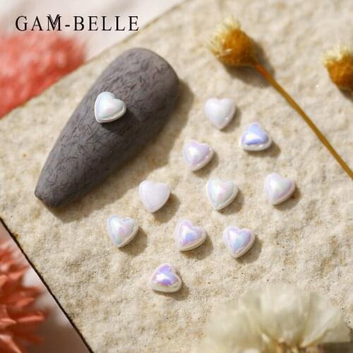 GAM-BELLE Mixed 3D Heart Nail Art Decoration Aurora White AB DIY Nail Art Rhinestones Ornaments UV Gel Manicure Decals Design