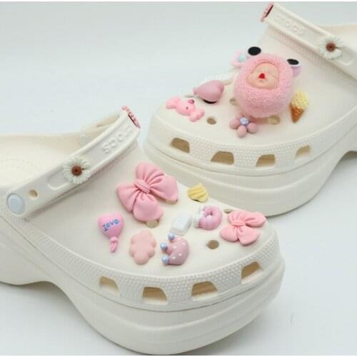 Pink big head doll bow Croc Charms Designer DIY Space astronaut Decaration for croc JIBZ Clogs Kids Boys women Girls Gifts