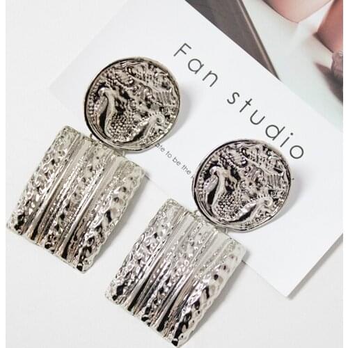 Earrings Gold Color Big Dangle Earrings For Women Fashion Geometric Round Vintage Punk Statement Drop Earring Party Jewelry