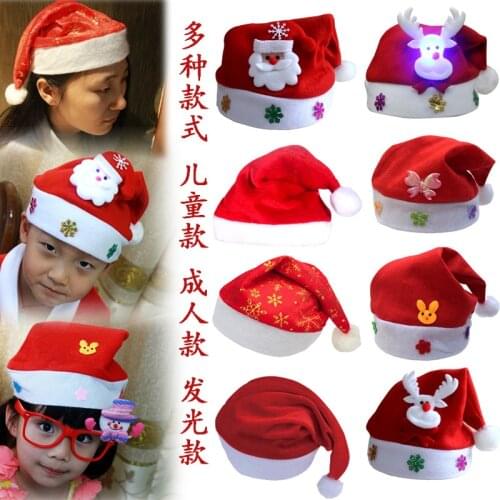 New Merry Christmas Adult Kid LED Light Up Cap Santa Claus Snowman Elk Children Hat Xmas Gift