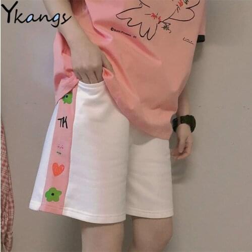 Women Summer 2021 Ulzzang Kawaii Pink Sweat Capri Short High Waist Korean Style Cartoon Harajuku Fashion Biker Shorts Female New