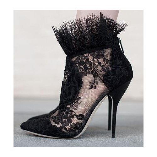 Sexy Black Lace Ankle Bootie Flower High Heel Stiletto Pumps Elegant Women Ladies Party Dancing Pump Shoes