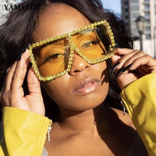 YAMEIZE Rhinestone Oversized Sunglasses Square Big Frame Diamond Vintage Sun Glasses Women Men Female Fashion Crystal Eyewear
