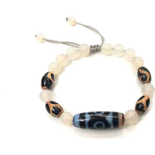 Tibetan lucky 3 eyes Pattern DZI Beads White Agate Beads Braided adjustable bracelet Free Shipping
