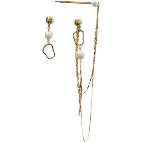 TIMEONLY Asymmetric Imitation Pearl Drop Earring for Women Laides Hollow Chains Long Tassels Earrings Delicate Party Jewellery