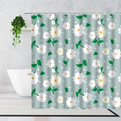 Fabric Floral Shower Curtains Simple Fresh Art Printing Bathroom Decoration Accessories Waterproof Bath Curtain With Hook Screen