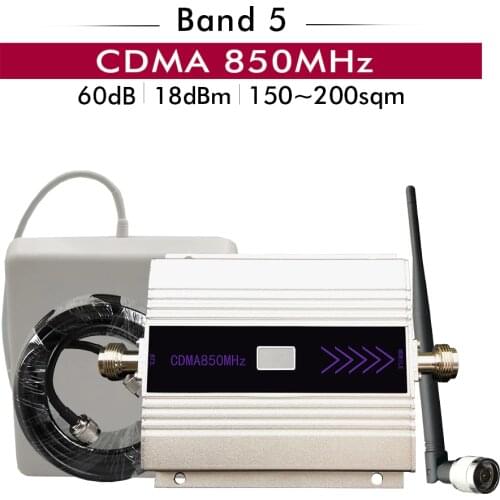 60dB Gain CDMA 850mhz Signal Booster (LTE Band 5) CDMA 850 Cell Phone Signal Repeater Full Set with Panel Whip Antenna 10M Cable