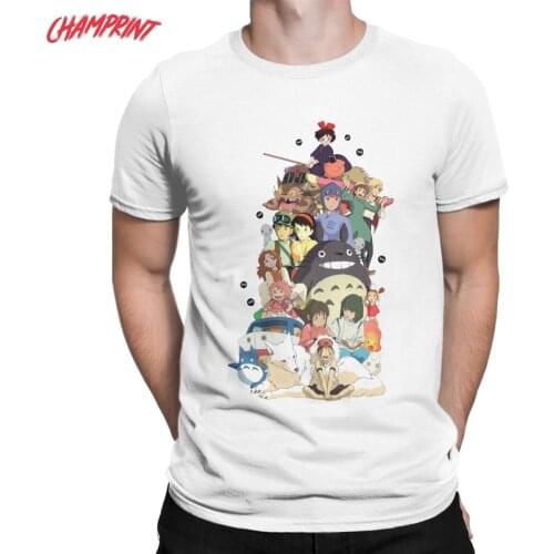 Vintage Studio Ghibli Spirited Away T-Shirts Men Crewneck Cotton T Shirts Anime Short Sleeve Tees Plus Size Clothes