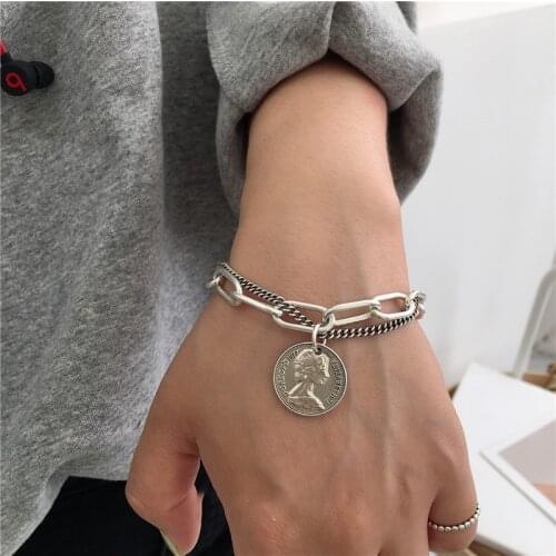 Vintage old coin portrait OT clasp bracelet fashion big chain barcelet for women punk jewelry 2020 new charm bracelet