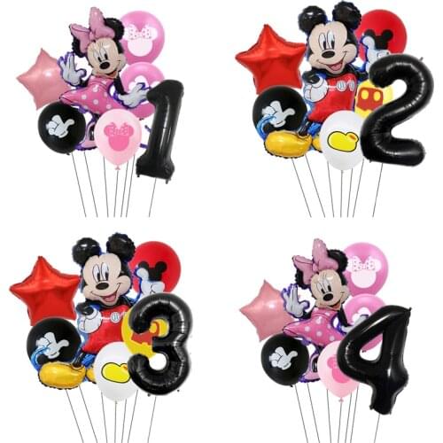 7pcs/lot Mickey Minnie Mouse balloons Mickey Mouse Birthday Party Decor Baby Shower 32inch Number Balloon Air Globos