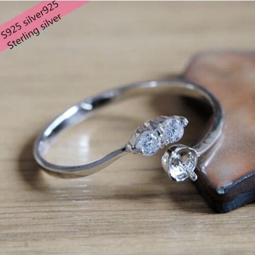 High quality S925 sterling silver inlaid zirconium plating Platinum adjustable size pearl gem ring brace Free shipping S001