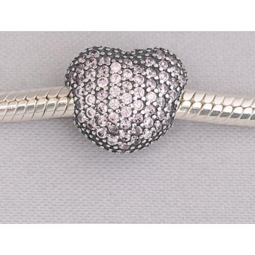 S925 Bead DIY Jewelry Open My Heart Clips Stoppers Cyrstal Charm fit Lady Bracelet Bangle Pink CZ