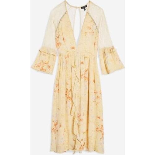 Swank Women Yellow Cubic Zirconia Back Ruched Dress SW0007