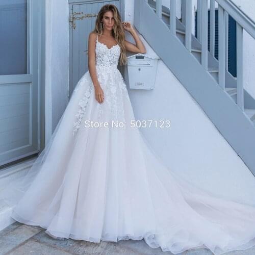 2021 Pink V Neck Spaghetti Straps A Line Wedding Dresses Floral Lace Appliques Robe De Mariée Bridal Gown Cheap Vestido De Noiva