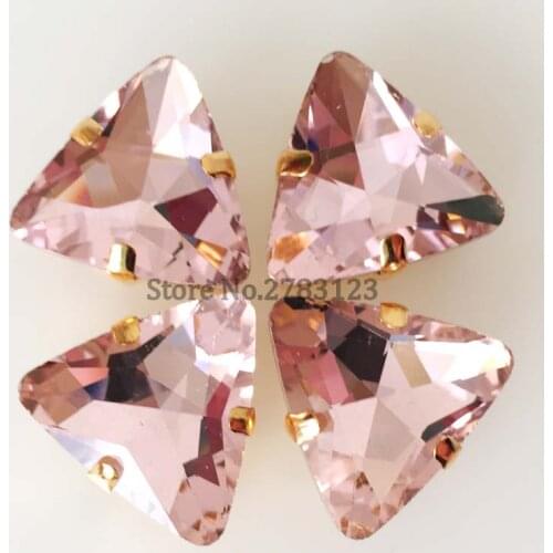 Gold bottom Pink Triangle shape crystal glass claw rhinestones,sew on stone,diy/Apparel accessories 20pcs 18mm