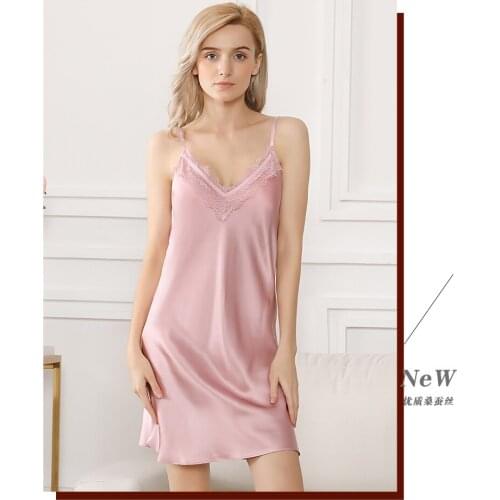 16 momme 100% mulberry silk women night dress sleepwear sexy spaghetti strap silk elegant silky women nightgowns D2132