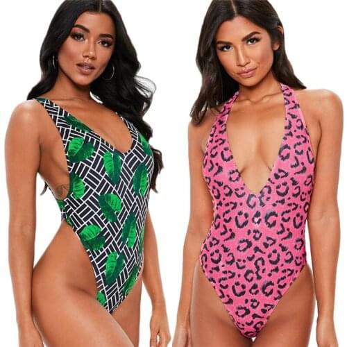 2019 Sexy Women One Piece Swimsuit Leopard Swimming Suit Summer Monokini Push Up Padded Swimwear Beachwear Bathing Suit