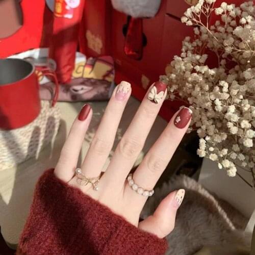 High Quality 24pcs Bow Nail Patch Glue Type Removable Short Paragraph Fashion Manicure Save Time Fake Nail Patch