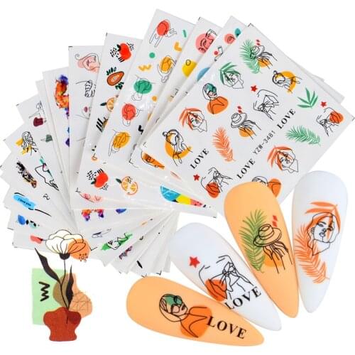 Abstract Lady Face Nail Decals Water Nail Stickers Animal Sliders Paper Nail Art Decor Gel Polish Sticker Manicure Foils