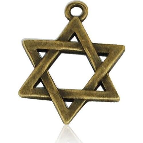 Antique brass star of david charm jewelry pendant, 20pcs/lot star of david pendant charm with ear