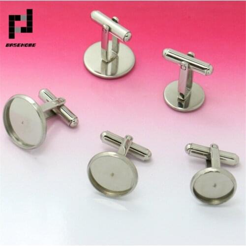 BASEHOME 2pcs French Style Cufflink Settings 10/12/14/16/18/20mm Blank Round Pad Tray Cabochon Base For DIY Clothes Accessories