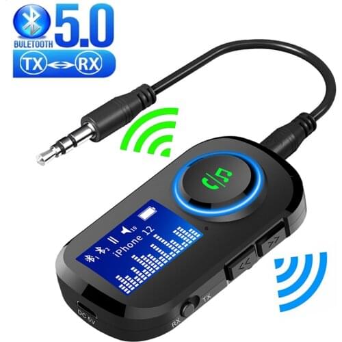 Wireless Bluetooth 5.0 Audio Receiver Transmitter 2 IN 1 Digital Screen Diplay for TV PC Car Speaker AUX Hifi Music Adapter