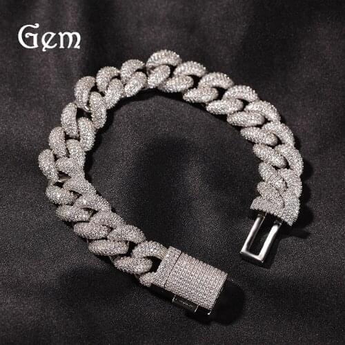 Trendy Hip Hop Full Diamond Cuban Bracelet 14mm Three-dimensional Wild Fashion Thick Mens Bracelet Jewelry Gift