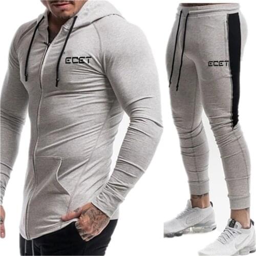 Brand mens fashion fall suit mens sports zipper sweatshirt + casual splicing sweat pants sports suit mens running suit