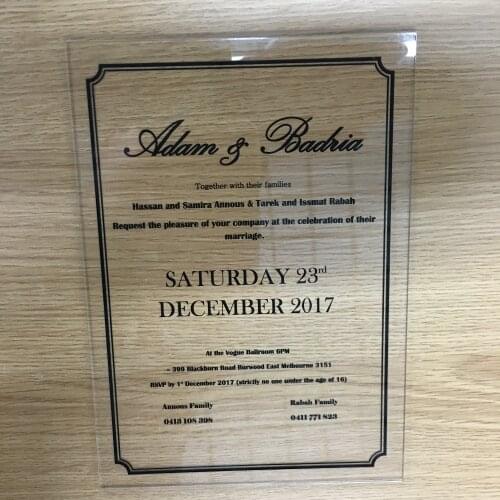 Elegant hot sell good quality clear acrylic wedding invitation cards various colors available wedding favor invitation cards