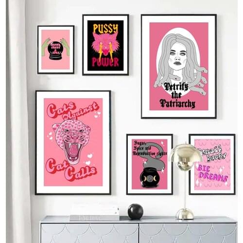 Feminist Pink Panther Medusa Pussy Power Wall Art Canvas Painting Nordic Posters And Prints Pictures For Living Room Home Decor