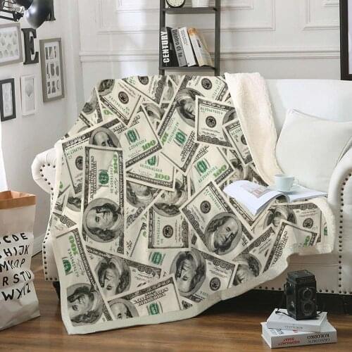 Dollar Sherpa Fleece Blanket Digital Printing Fluffy Blanket Money Plush Throw Blanket Cool Funny Soft Bedspreads Dropship
