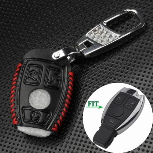 Bilchave 5pcs For Mercedes Benz W203 W210 W211 W124 W202 W204 W205 AMG Holder Fob 3Buttons Remote Car leather Case Cover