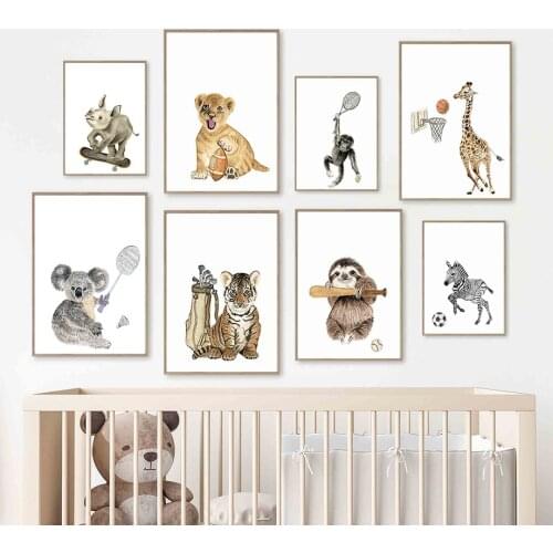 Lion Orangutan Zebra Giraffe Tiger Animal Sport Wall Art Canvas Painting Nordic Posters And Prints Wall Pictures Kids Room Decor