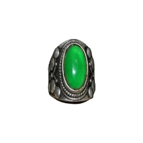 China old folk old Tibet and Nepal folk old Tibetan silver inlaid with greenstone jade Ring