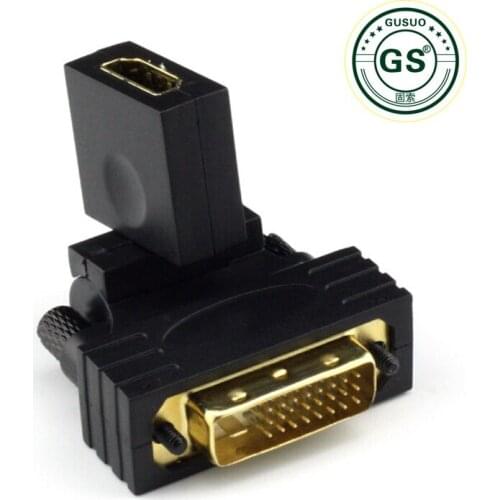 GuSou HDMI Converter Adjustable 360 degrees HDMI Female to DVI 24+1 Male adapter