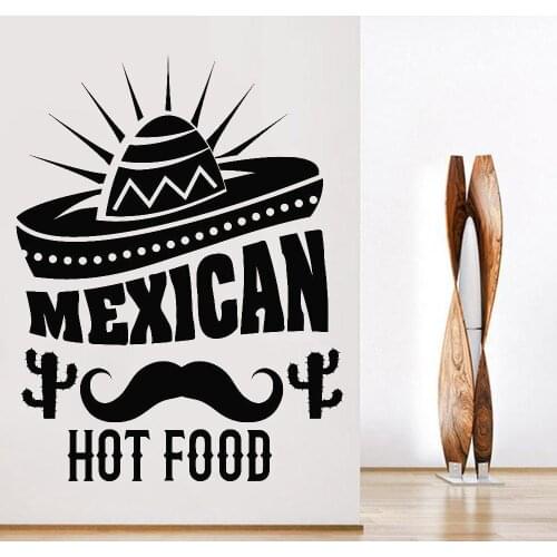 Mexican Hot Food Wall Stickers Cuisine Decor Sombrero Cactus Vinyl Wall Decal For Kitchen Nodic Resturant Room Decoration W495