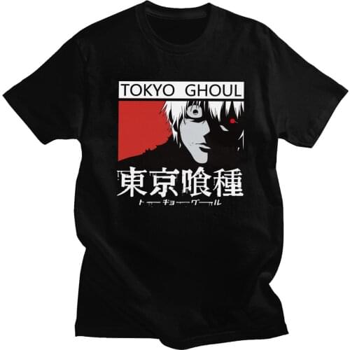 Fashion Japanese Streetwear TOKYO GHOUL Tshirt Short Sleeved 100% Cotton T-shirt Manga Anime Shirts Kaneki Ken Tee Tops Merch
