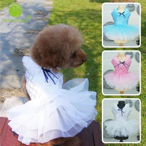Fashion Summer Style Grid Sequins Dog Dress Dogs Princess Dresses Pet Yarn Skirt Clothing Supplies S-XXL