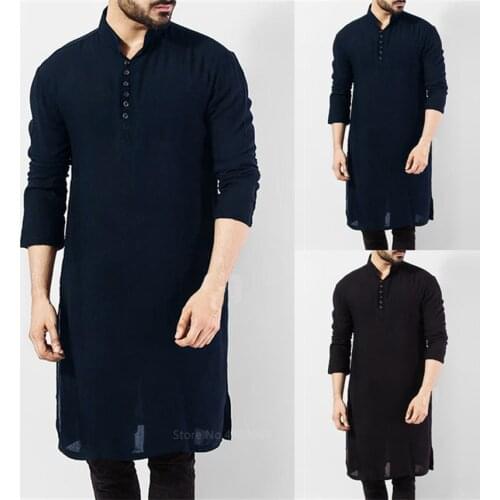 Islamic Clothing for Muslim Fashion Man Long Robes Solid Long Sleeve Arabic Arab Simple Casual Mens Shirt Jubba Thobe