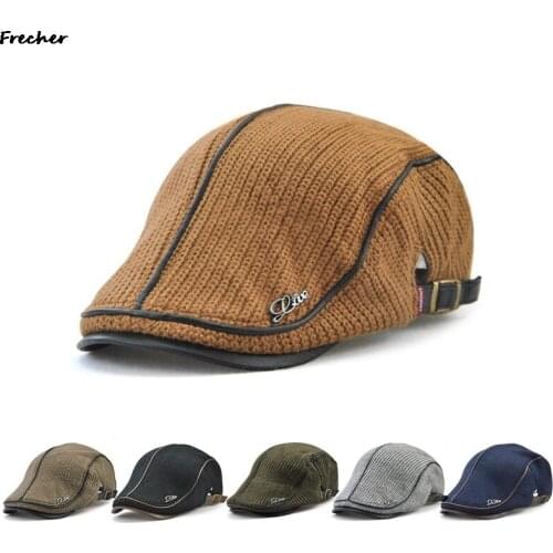 Men Newsboy Hats Thick Autumn Winter Vintage Herringbone Octagon Cap Casual knitted Berets Gatsby Flat Hat Color Matching Cap