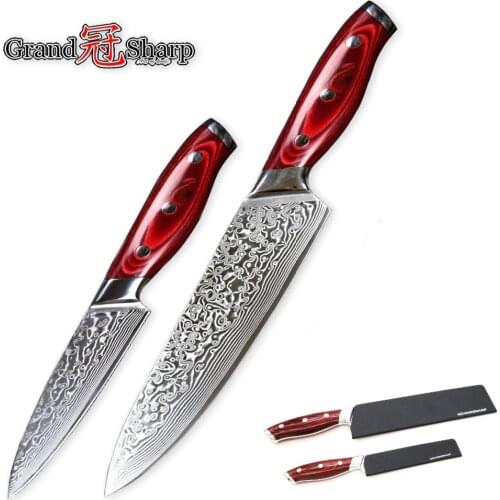 Damascus Knife Set 2 pcs Damascus Japanese Stainless Steel VG10 Chef Utility Knives Cooking Kitchen Chef Knife Cooking Tools NEW