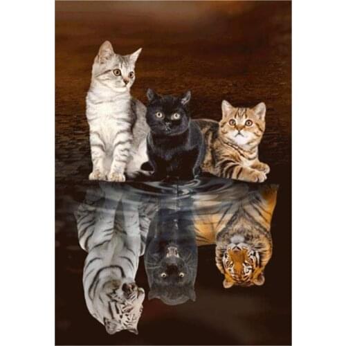 Clothing Patches Cats Reflection Tigers Pattern Iron On Patches DIY Thermal Transfer Printing Stickers for Clothes Decoration