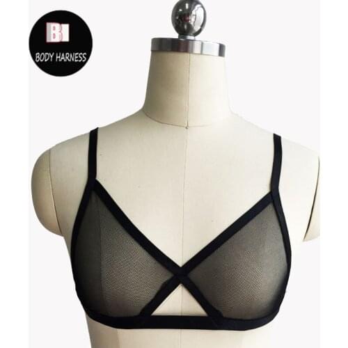 New design!translucent gauze harness bra women sexy lingerie Harajuku Gothic body harness black bondage lingerie harness